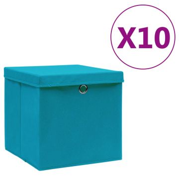 Gossi cutii depozitare cu capace, 10 buc., albastru, 28x28x28 cm