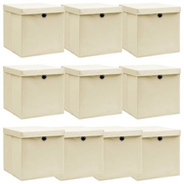 Gossi cutii depozitare cu capace 10 buc. crem, 32x32x32 cm, textil