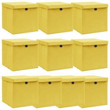 Gossi cutii depozitare cu capace 10 buc. galben, 32x32x32 cm, textil