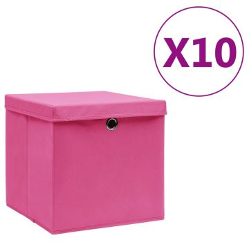 Gossi cutii depozitare cu capace, 10 buc., roz, 28x28x28 cm