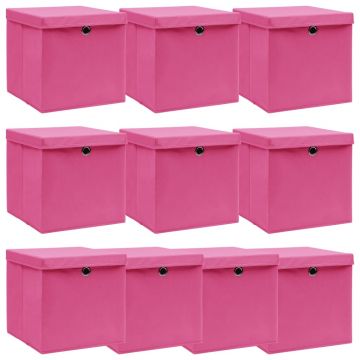 Gossi cutii depozitare cu capace 10 buc. roz, 32x32x32 cm, textil