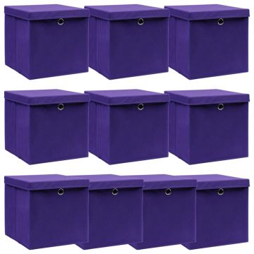 Gossi cutii depozitare cu capace 10 buc. violet, 32x32x32 cm, textil