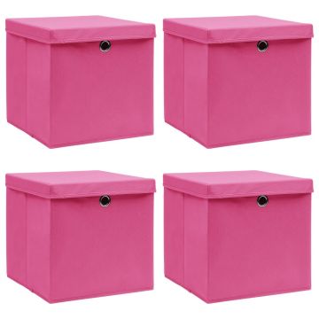 Gossi cutii depozitare cu capace 4 buc. roz, 32x32x32 cm, textil