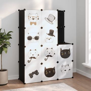 Gossi dulap de depozitare cub pentru copii, 10 cuburi, negru, pp