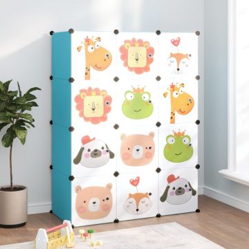 Gossi dulap de depozitare cub pentru copii, 12 cuburi, albastru, pp