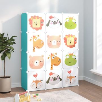 Gossi dulap de depozitare cub pentru copii, 12 cuburi, verde, pp
