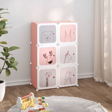 Gossi dulap de depozitare cub pentru copii, 6 cuburi, roz, pp