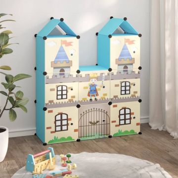 Gossi dulap de depozitare cub pentru copii, 8 cuburi, albastru, pp