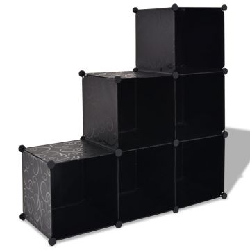 Gossi dulap de depozitare tip cub, 6 compartimente, negru