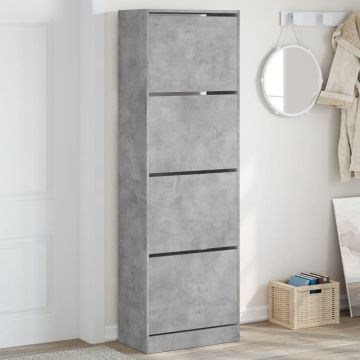 Gossi dulap de pantofi 4 sertare rabatabile, gri beton, 60x34x187,5cm