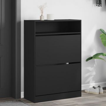 Gossi dulap de pantofi cu 2 sertare rabatabile, negru, 80x34x116 cm