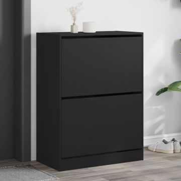 Gossi dulap de pantofi cu 2 sertare rabatabile, negru, 80x42x108 cm