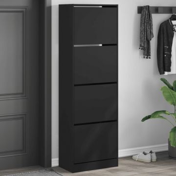 Gossi dulap de pantofi cu 4 sertare rabatabile, negru, 60x34x187,5 cm