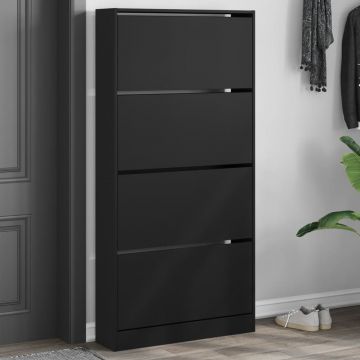 Gossi dulap de pantofi cu 4 sertare rabatabile, negru, 80x21x163,5 cm