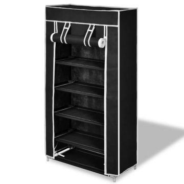 Gossi dulap pantofi material textil cu capac, negru, 58x 28x106 cm