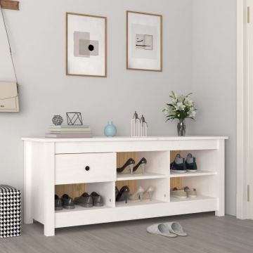 Gossi dulap pentru pantofi, alb, 110x38x45,5 cm, lemn masiv pin