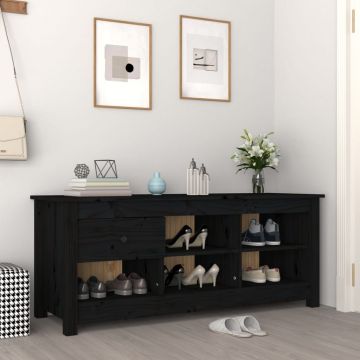 Gossi dulap pentru pantofi, negru, 110x38x45,5 cm, lemn masiv pin