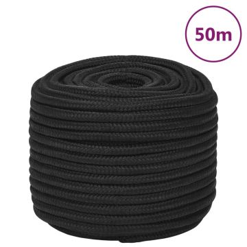 Gossi franghie de barca, negru complet, 12 mm, 50 m, polipropilena