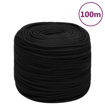 Gossi franghie de lucru, negru, 6 mm, 100 m, poliester