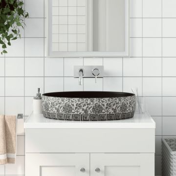 Gossi lavoar de blat negru si albastru 56,5x36,5x13,5cm ceramica oval