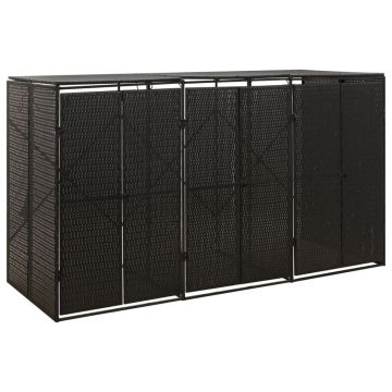 Gossi magazie de pubele tripla, negru, 207x80x117 cm, poliratan