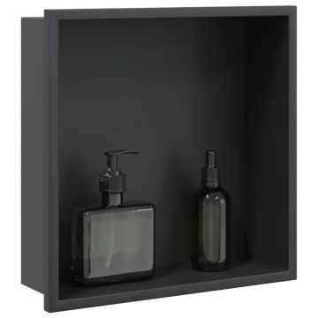 Gossi nisa de dus, negru mat, 32x32x9 cm, otel inoxidabil