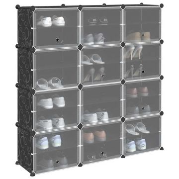 Gossi organizator cub de depozitare cu usi, 12 cuburi, negru, pp