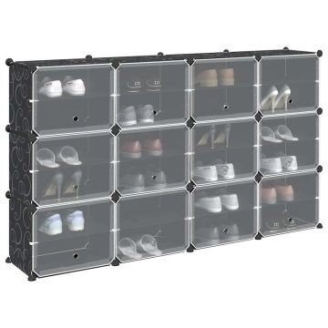 Gossi organizator cub de depozitare cu usi, 12 cuburi, negru, pp