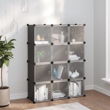 Gossi organizator cub de depozitare cu usi, 12 cuburi, negru, pp