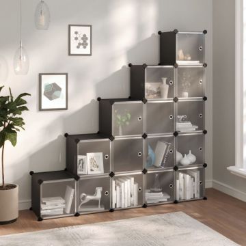 Gossi organizator cub de depozitare cu usi, 15 cuburi, negru, pp
