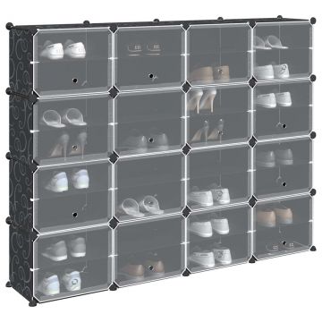 Gossi organizator cub de depozitare cu usi, 16 cuburi, negru, pp