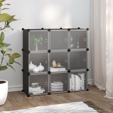 Gossi organizator cub de depozitare cu usi, 9 cuburi, negru, pp