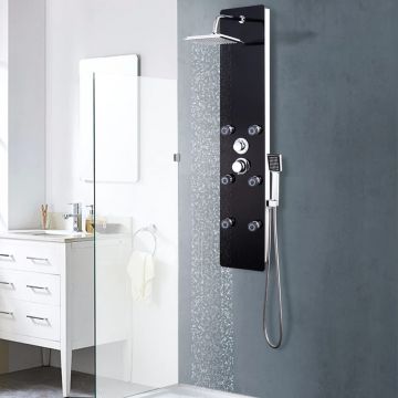 Gossi panou de dus din sticla, 25x44,6x130 cm, negru