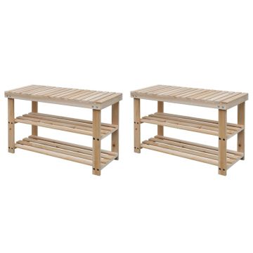 Gossi pantofar 2-in-1 cu banca, 2 buc., lemn masiv