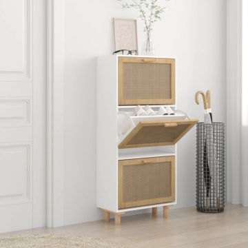 Gossi pantofar, alb, 52x25x115 cm, lemn prelucrat si ratan natural
