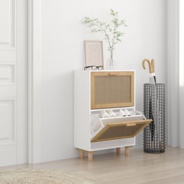 Gossi pantofar, alb, 52x25x80 cm, lemn prelucrat si ratan natural