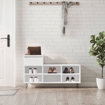 Gossi pantofar, alb extralucios, 102x36x60 cm, lemn compozit