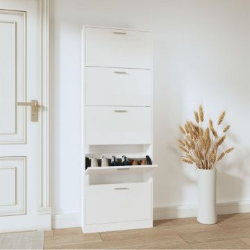 Gossi pantofar, alb extralucios, 59x17x169 cm, lemn compozit