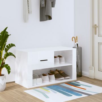 Gossi pantofar, alb extralucios, 80x35x45 cm, lemn compozit