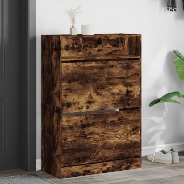 Gossi pantofar cu 2 sertare rabatabile, stejar fumuriu, 80x34x116 cm