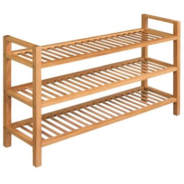 Gossi pantofar cu 3 rafturi, 100x27x60 cm, lemn masiv de stejar