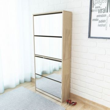 Gossi pantofar cu 4 niveluri si oglinda, stejar, 63 x 17 x 134 cm