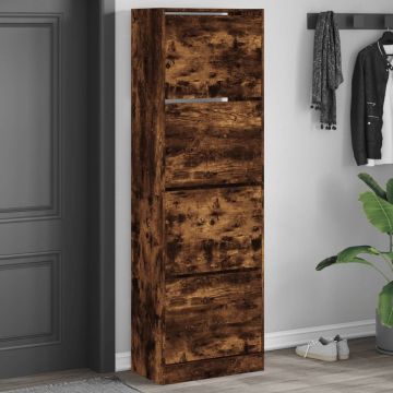 Gossi pantofar cu 4 sertare rabatabile, stejar fumuriu, 60x34x187,5cm