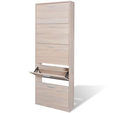 Gossi pantofar cu 5 compartimente din lemn, aspect de stejar