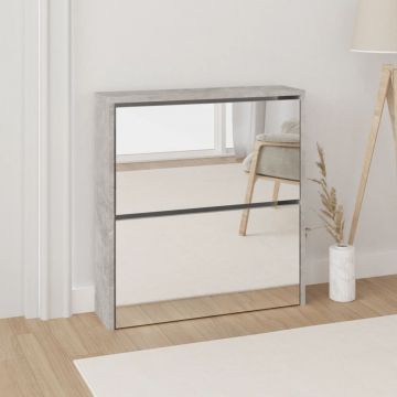 Gossi pantofar cu oglinda, 2 niveluri, gri beton, 63x17x67 cm