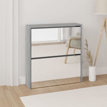 Gossi pantofar cu oglinda, 2 niveluri, gri sonoma, 63x17x67 cm