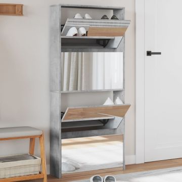 Gossi pantofar cu oglinda, 4 niveluri, gri beton, 63x17x134 cm