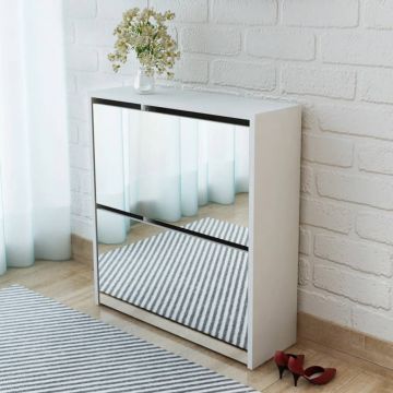 Gossi pantofar cu oglinda si 2 niveluri, alb, 63 x 17 x 67 cm