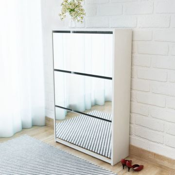Gossi pantofar cu oglinda si 3 niveluri, alb, 63 x 17 x 102,5 cm