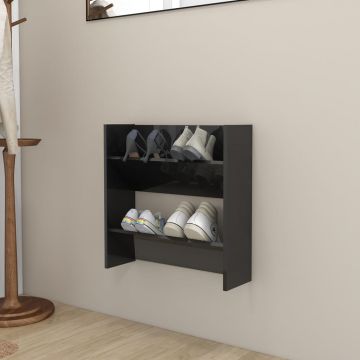 Gossi pantofar de perete, negru extralucios, 60x18x60 cm, pal